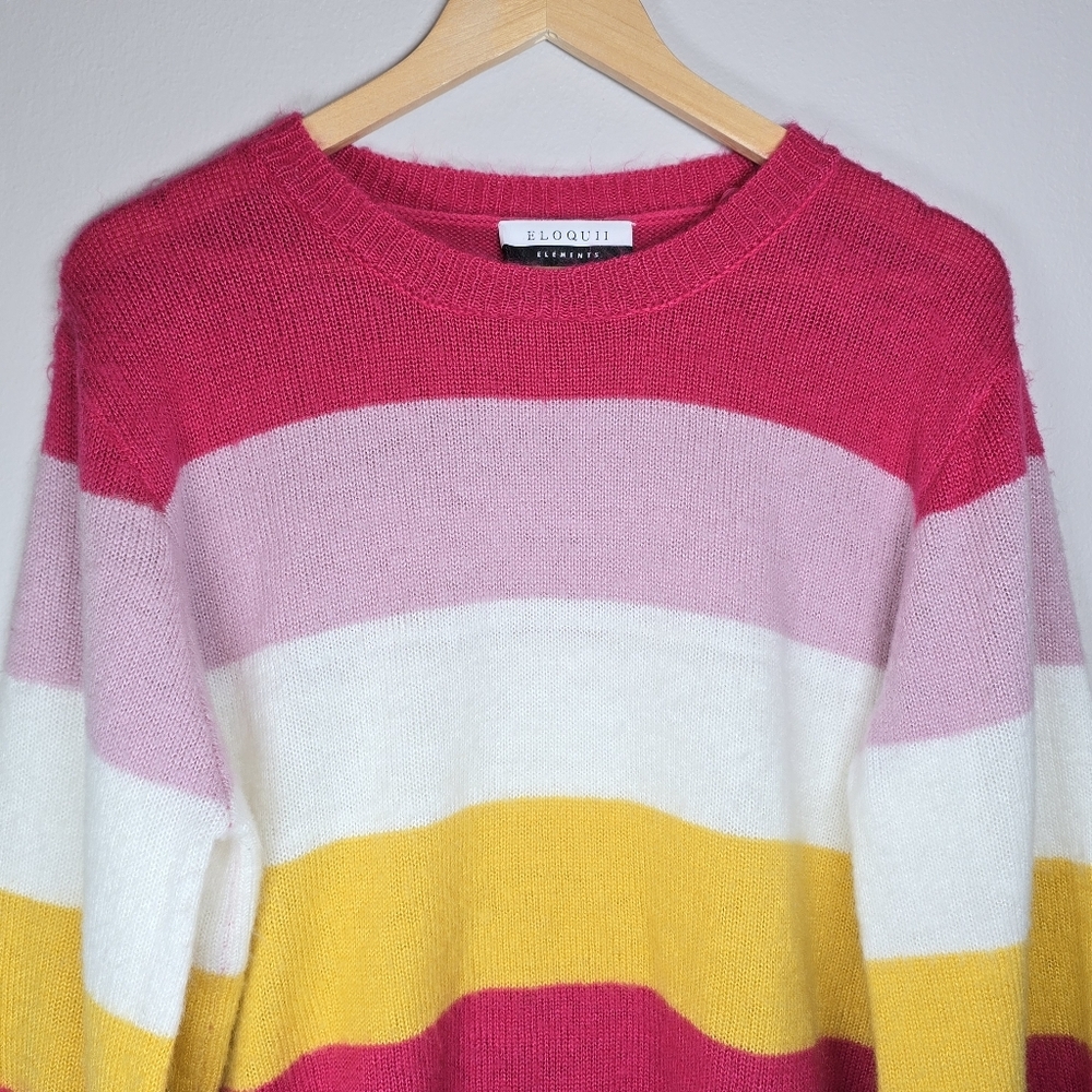 Eloquii Stripe Colorblock Fuzzy Knit Sweater Acrylic Sz 18-20 Balloon Sleeve - Picture 4 of 13